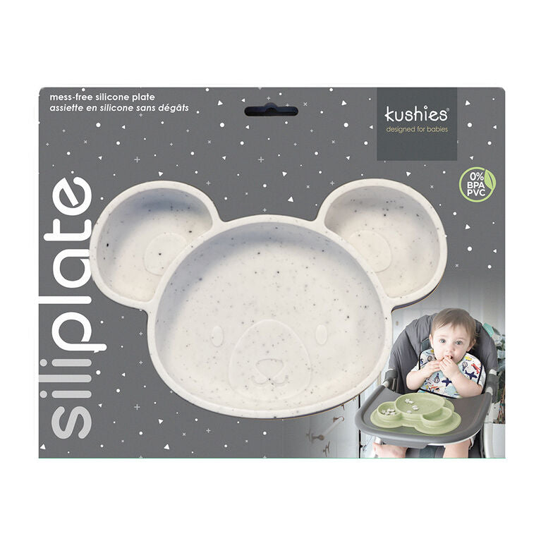 Kushies - Assiette Silicone Ours Gris - Mère & Mousses